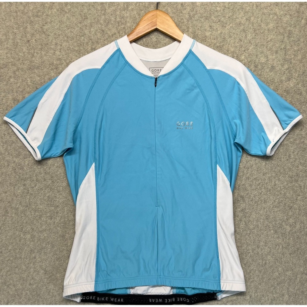 Gore‎ Bike Wear Womens Cycling Jersey Short Sleeve Blue White Back Pockets XL